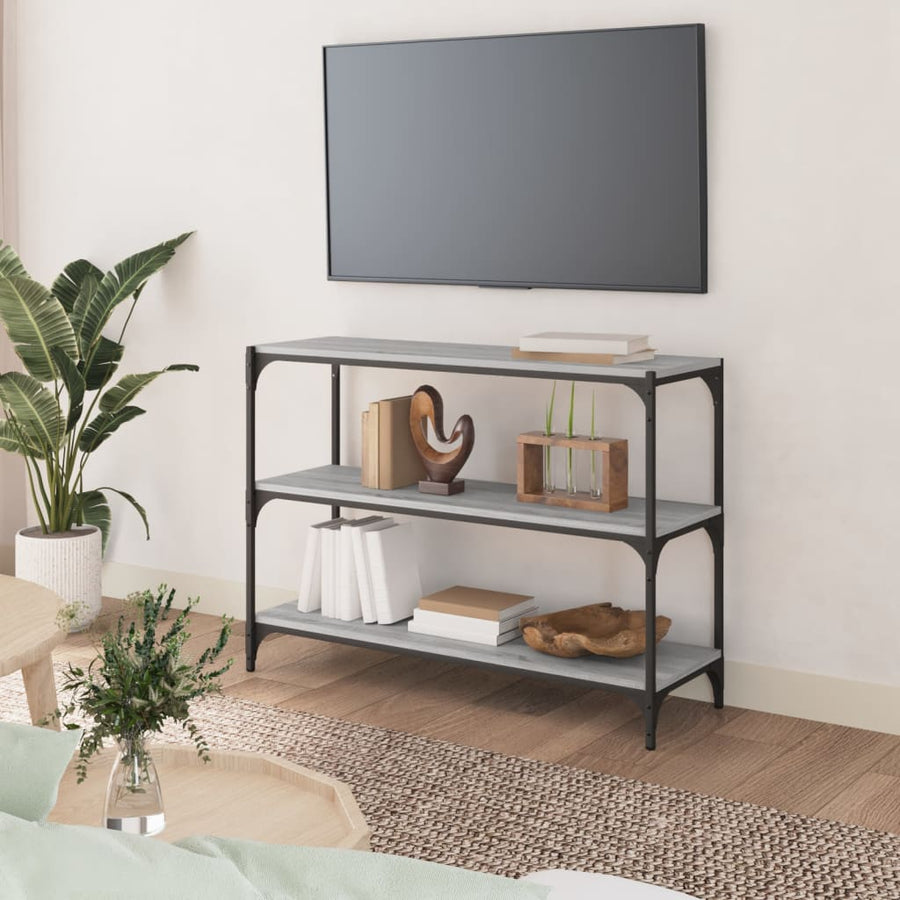 Boekenkast 100X33X70,5 Cm Hout En Staal Grijs Sonoma Eikenkleur
