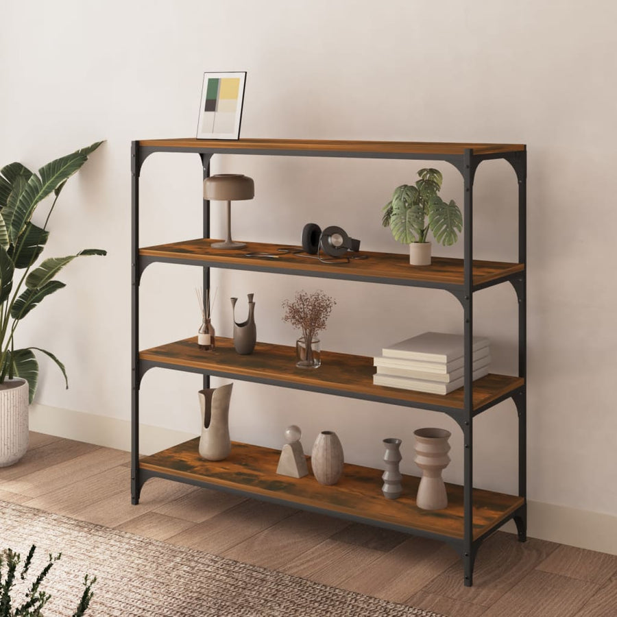 Boekenkast Bewerkt Hout En Staal 100 x 33 x 100 cm Gerookt eiken