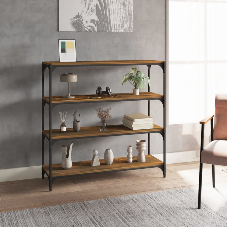 Boekenkast Bewerkt Hout En Staal 100 x 33 x 100 cm Gerookt eiken