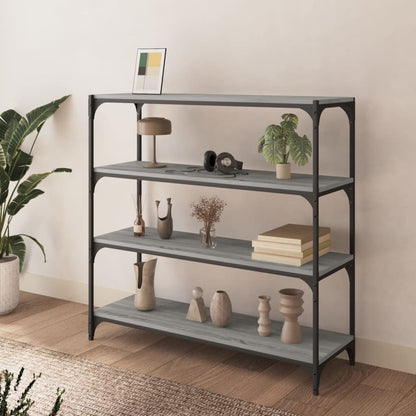 Boekenkast 100X33X100 Cm Hout En Staal Grijs Sonoma Eikenkleur