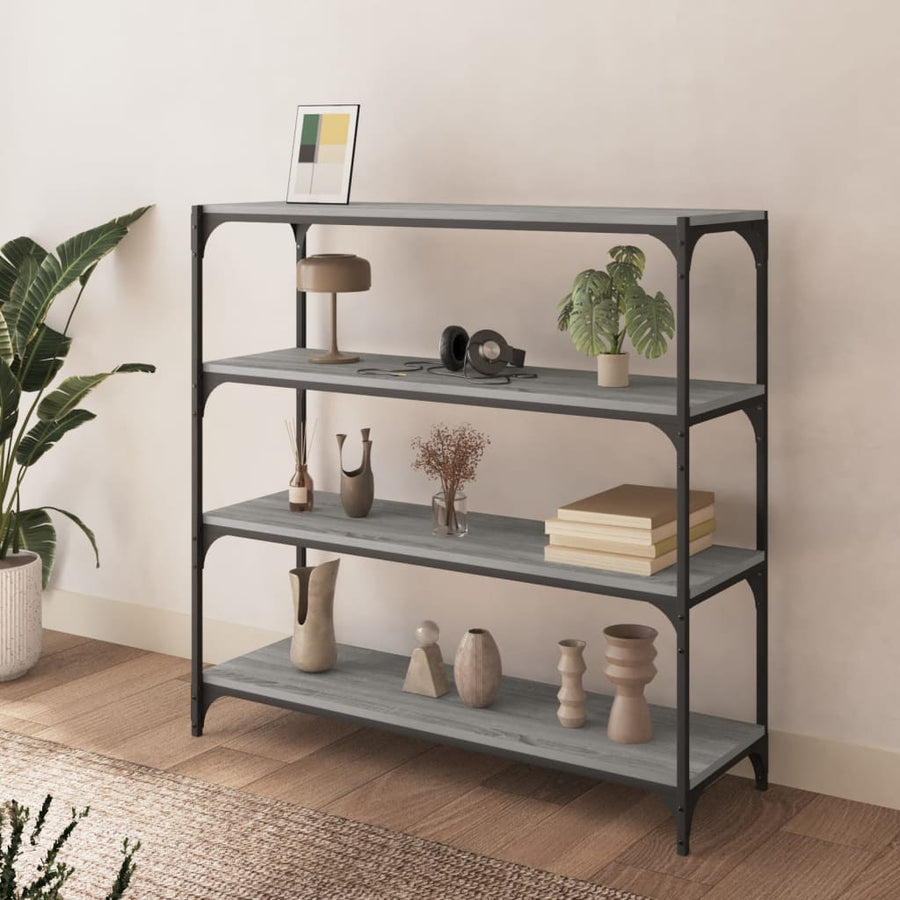 Boekenkast 100X33X100 Cm Hout En Staal Grijs Sonoma Eikenkleur