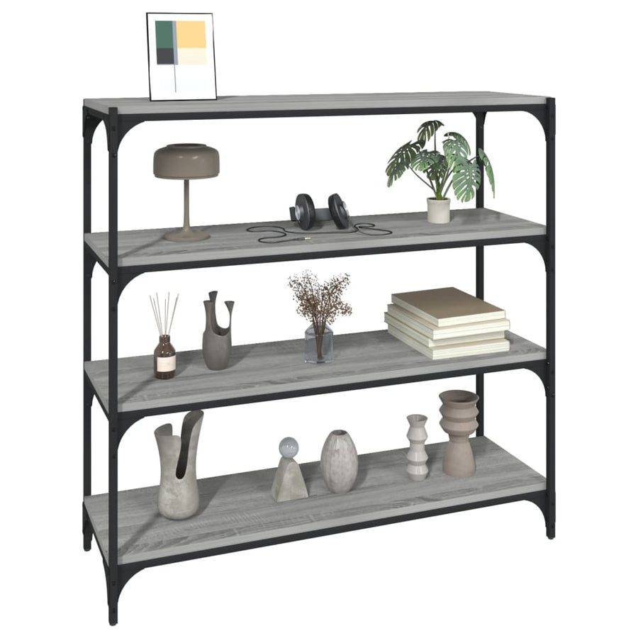 Boekenkast 100X33X100 Cm Hout En Staal Grijs Sonoma Eikenkleur