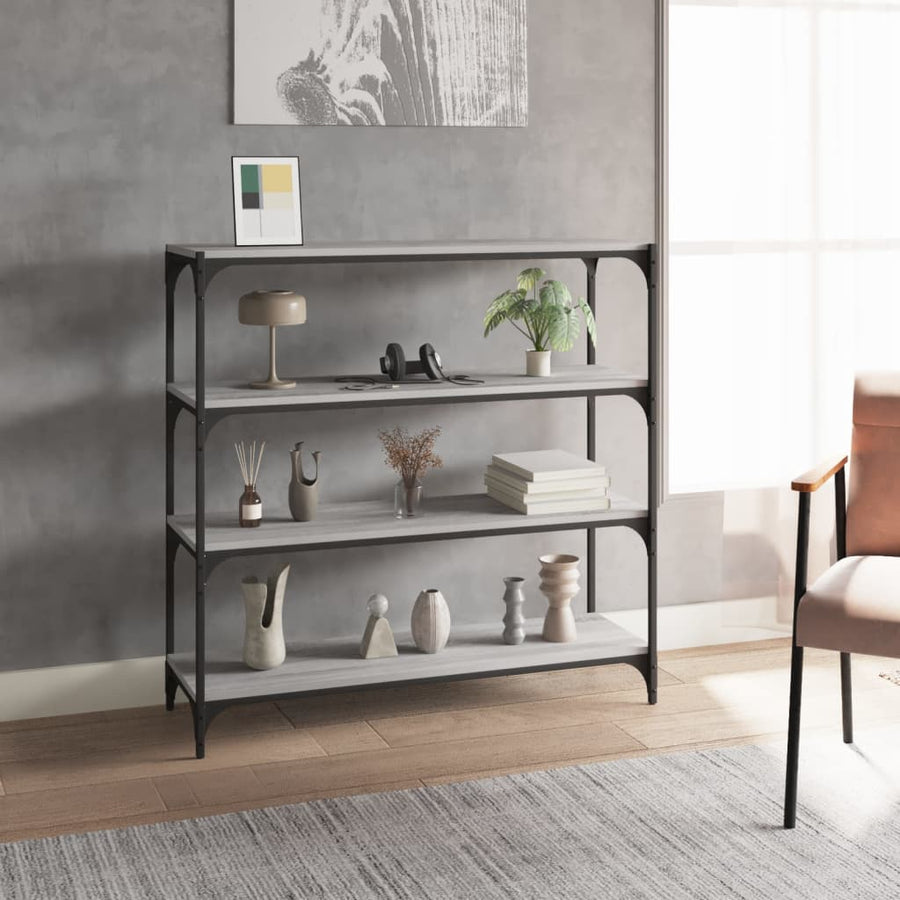 Boekenkast 100X33X100 Cm Hout En Staal Grijs Sonoma Eikenkleur