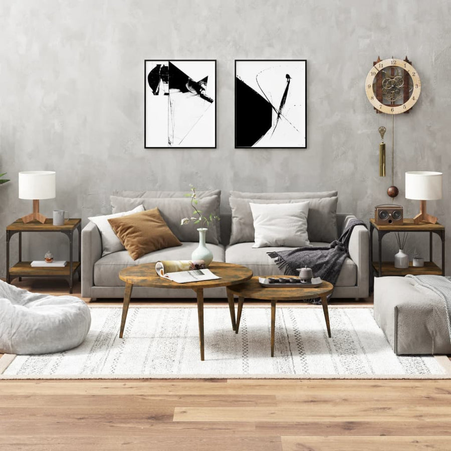 Bijzettafels Bewerkt Hout 2 40 x 40 x 40 cm Gerookt eiken
