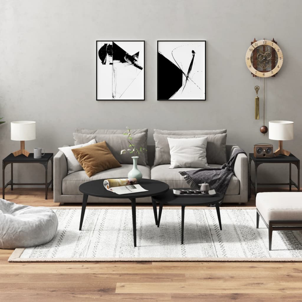 Bijzettafels Bewerkt Hout 2 40 x 40 x 35 cm Zwart