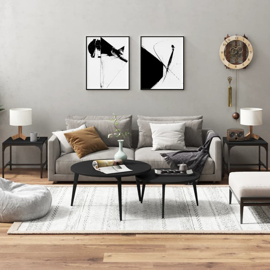 Bijzettafels Bewerkt Hout 2 40 x 40 x 35 cm Zwart