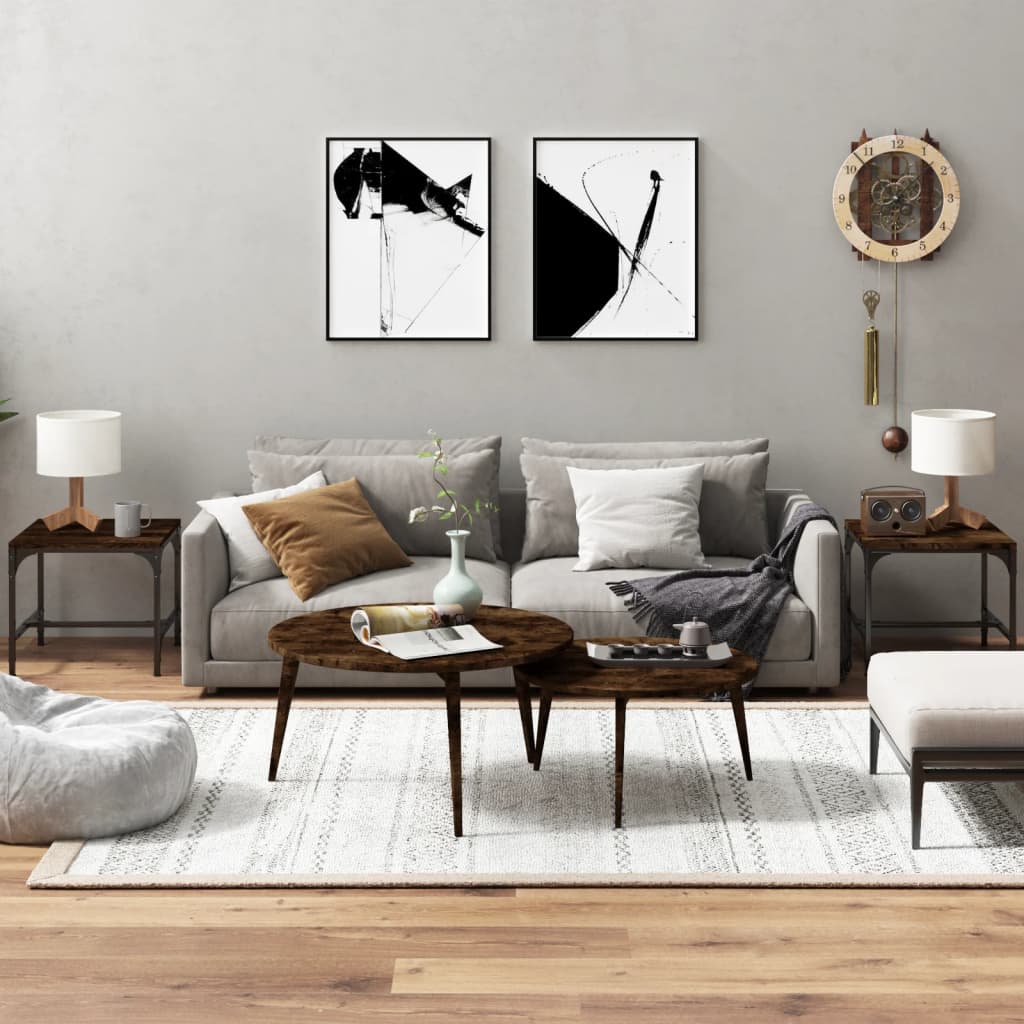 Bijzettafels Bewerkt Hout 2 40 x 40 x 35 cm Gerookt eiken