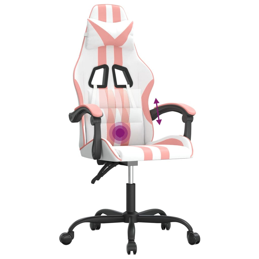 Gamestoel draaibaar kunstleer wit en roze