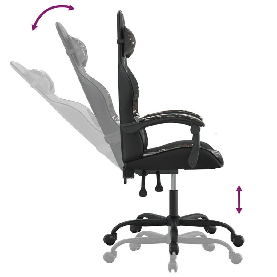 Gamestoel draaibaar kunstleer zwart en camouflage
