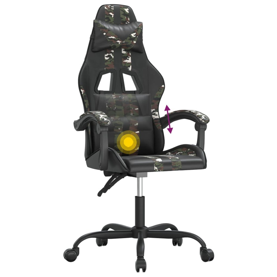 Gamestoel draaibaar kunstleer zwart en camouflage