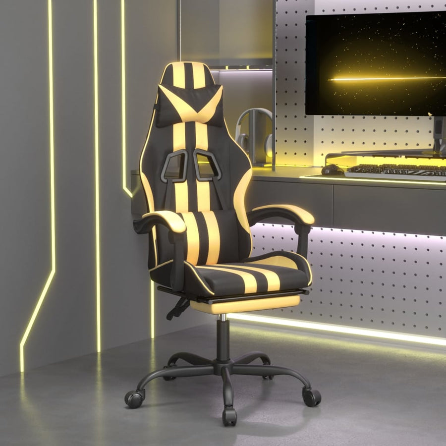 Gamestoel draaibaar met voetensteun kunstleer zwart & goud