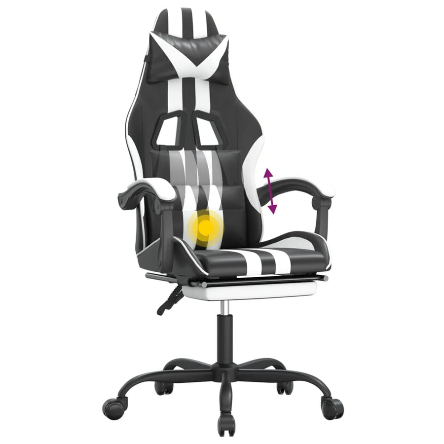 Gamestoel Draaibaar Met Voetensteun Kunstleer Zwart En Wit