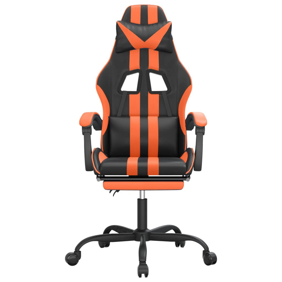 Gamestoel draaibaar met voetensteun kunstleer zwart en oranje