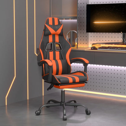 Gamestoel draaibaar met voetensteun kunstleer zwart en oranje