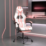 Gamestoel draaibaar met voetensteun kunstleer wit roze