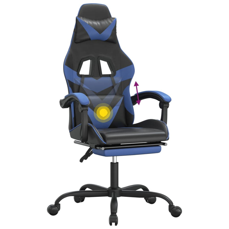 Gamestoel Draaibaar Met Voetensteun Kunstleer Zwart En Blauw
