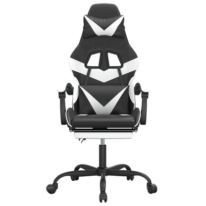 Gamestoel draaibaar met voetensteun kunstleer zwart en wit