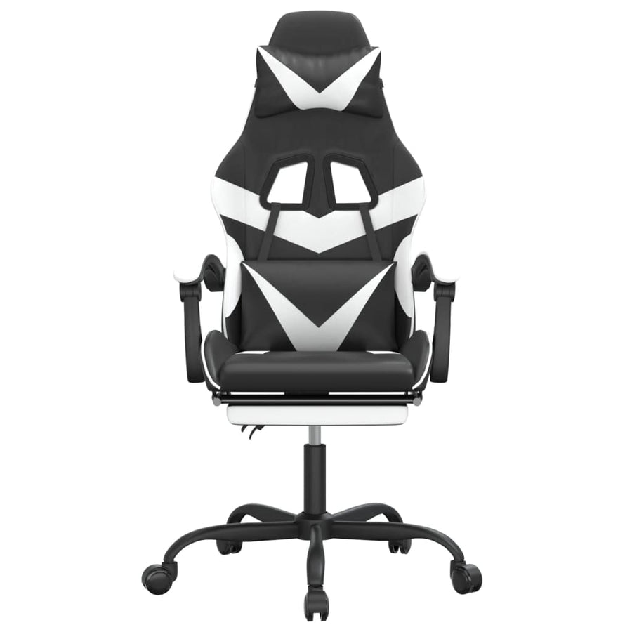 Gamestoel draaibaar met voetensteun kunstleer zwart en wit