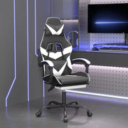 Gamestoel draaibaar met voetensteun kunstleer zwart wit