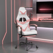 Gamestoel draaibaar met voetensteun kunstleer wit roze
