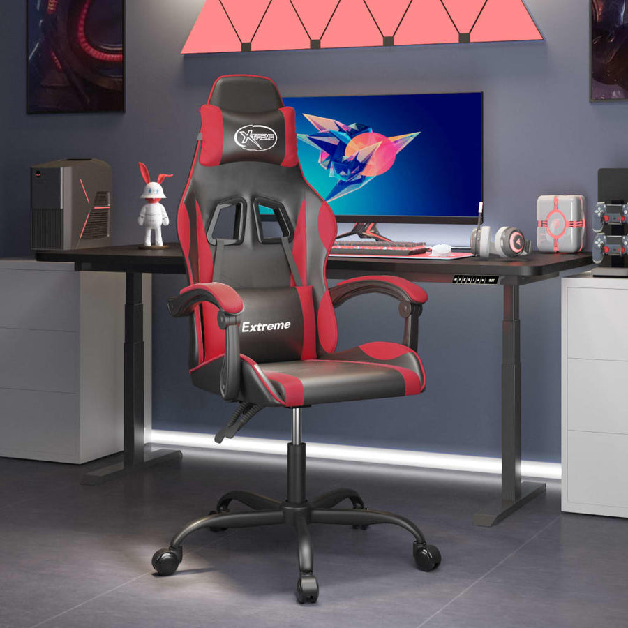 Gamestoel Draaibaar Kunstleer Zwart En Wijnrood