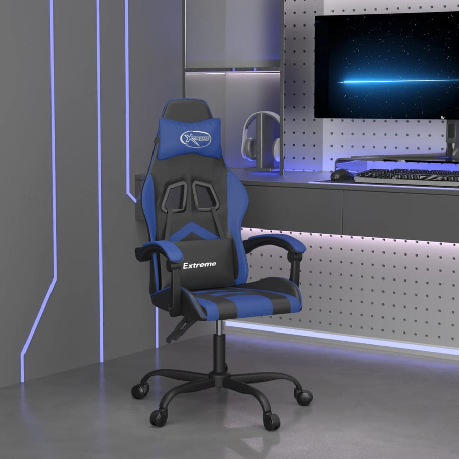 Gamestoel Draaibaar Kunstleer Zwart En Blauw