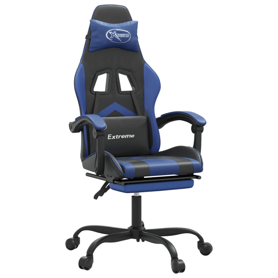Gamestoel Draaibaar Met Voetensteun Kunstleer Zwart En Blauw 1