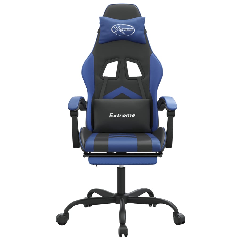 Gamestoel Draaibaar Met Voetensteun Kunstleer Zwart En Blauw 1