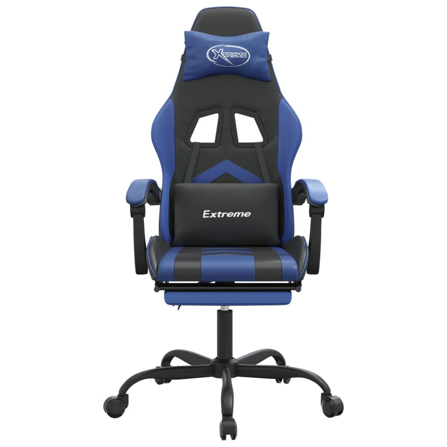 Gamestoel Draaibaar Met Voetensteun Kunstleer Zwart En Blauw 1