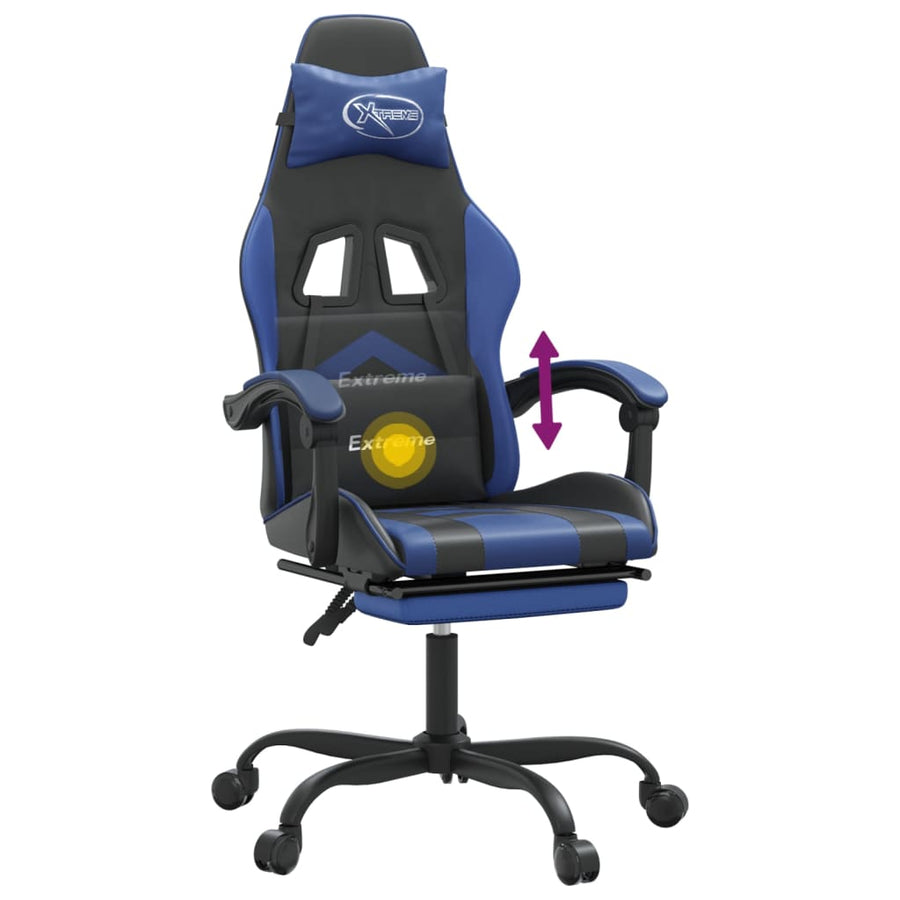 Gamestoel Draaibaar Met Voetensteun Kunstleer Zwart En Blauw 1