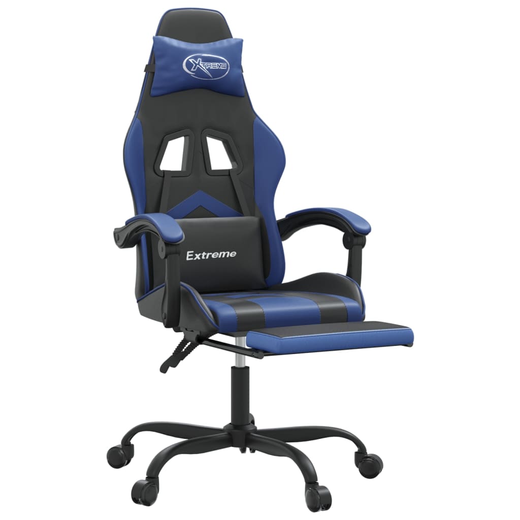Gamestoel Draaibaar Met Voetensteun Kunstleer Zwart En Blauw 1