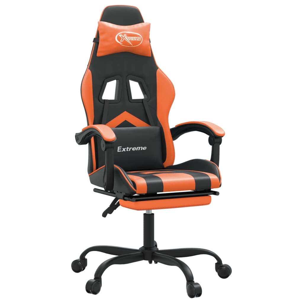 Gamestoel Draaibaar Met Voetensteun Kunstleer Zwart En Oranje 1