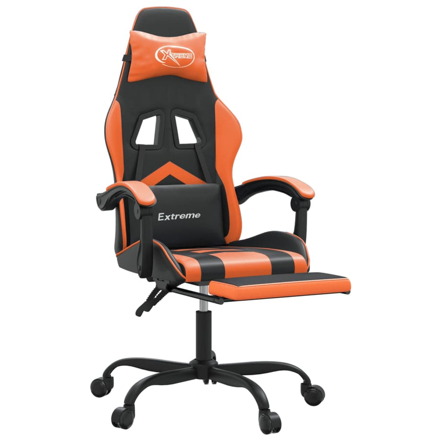 Gamestoel Draaibaar Met Voetensteun Kunstleer Zwart En Oranje 1
