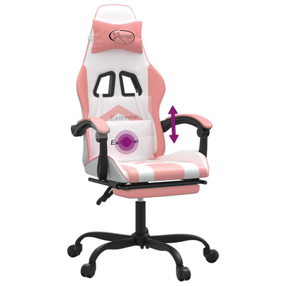 Gamestoel Draaibaar Met Voetensteun Kunstleer Wit En Roze