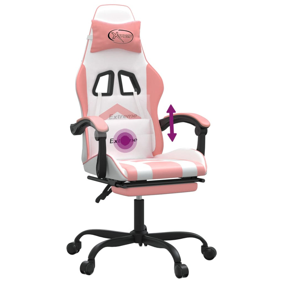 Gamestoel Draaibaar Met Voetensteun Kunstleer Wit En Roze