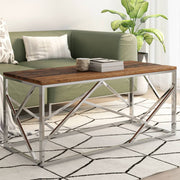 Salontafel 110x45x45 cm roestvrij staal massief bielshout