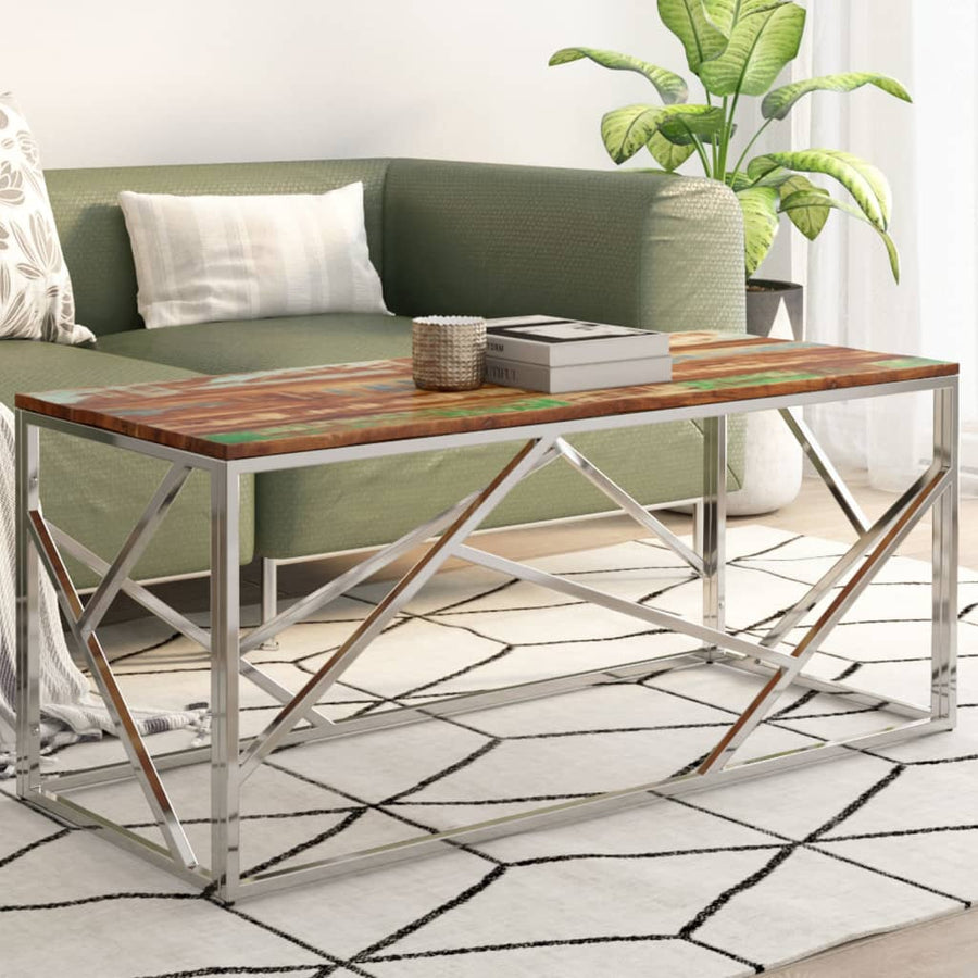 Salontafel Roestvrij Staal En Gerecycled Hout Kleurig Zilver massief gerecycled hout