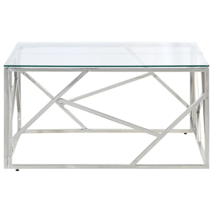 Salontafel Roestvrijstaal En Gehard Kleurig Zilver Glas