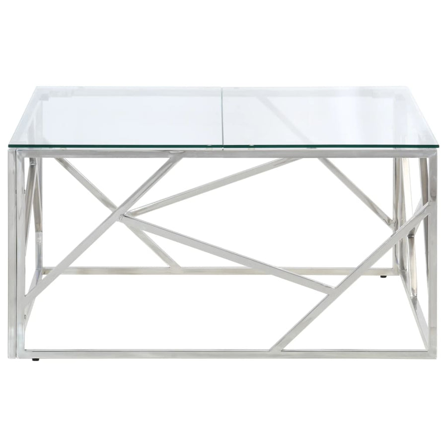 Salontafel Roestvrijstaal En Gehard Kleurig Zilver Glas