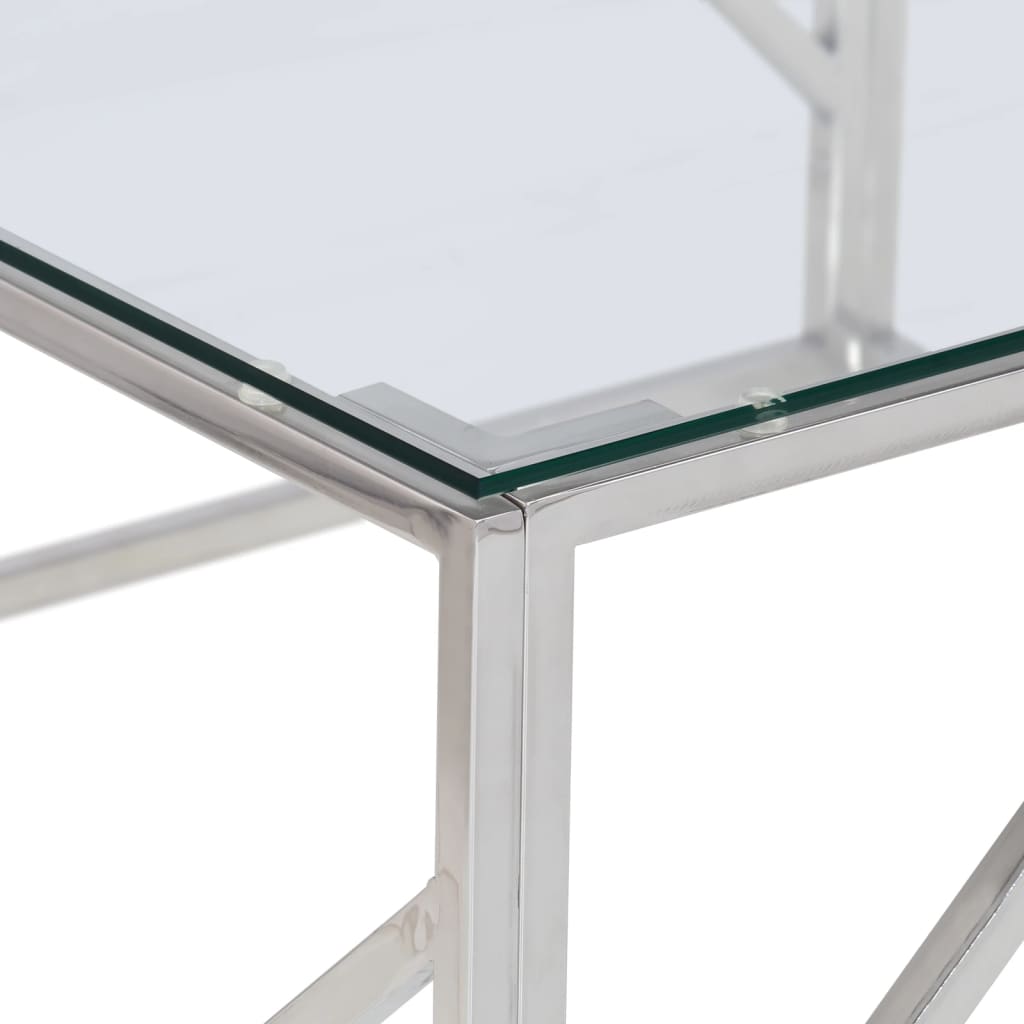 Salontafel Roestvrijstaal En Gehard Kleurig Zilver Glas
