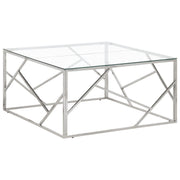 Salontafel roestvrijstaal gehard glas zilver