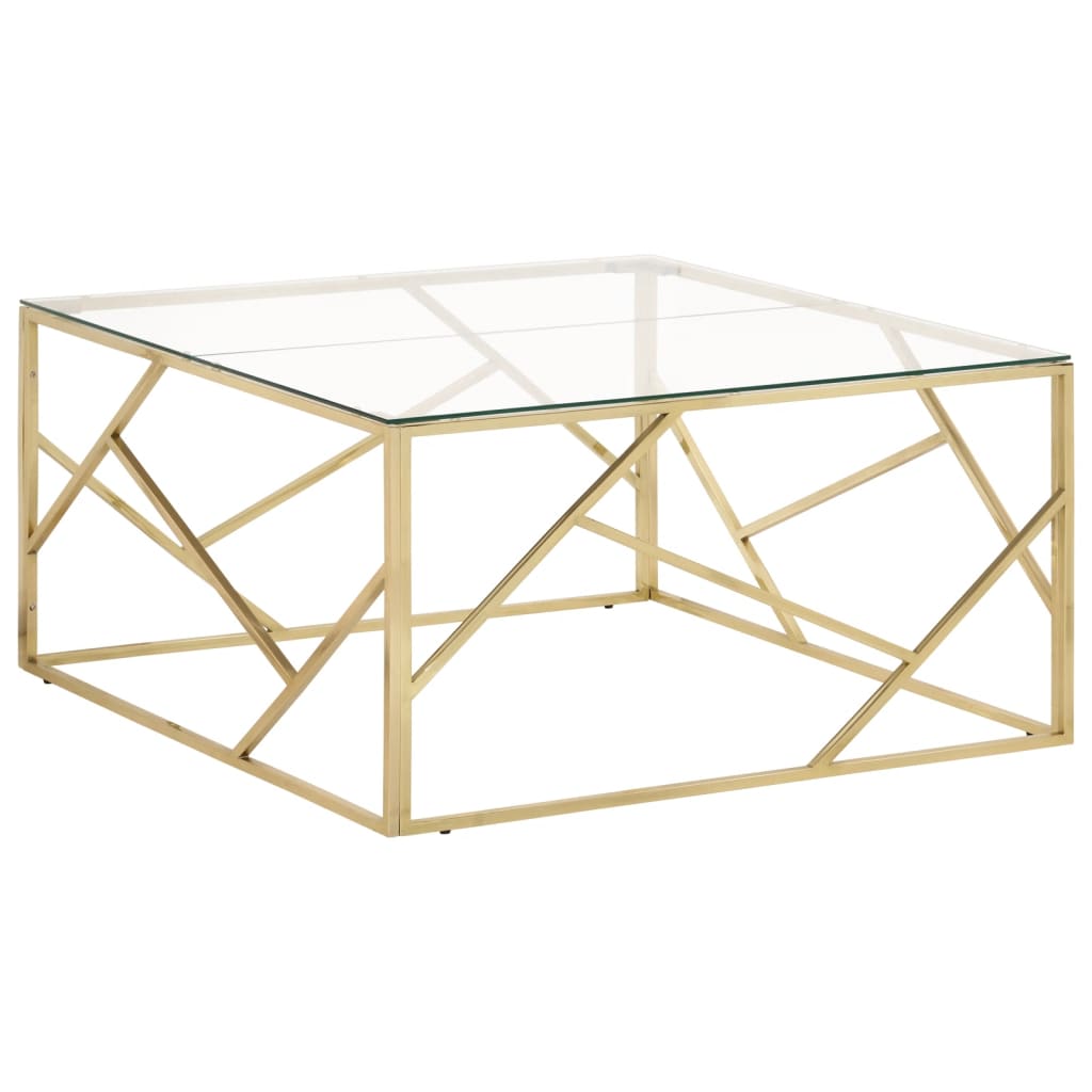 Salontafel roestvrijstaal en gehard glas goudkleurig