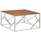Salontafel 100x100x50 cm massief acaciahout roestvrij staal