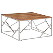 Salontafel 100x100x50 cm massief acaciahout roestvrij staal
