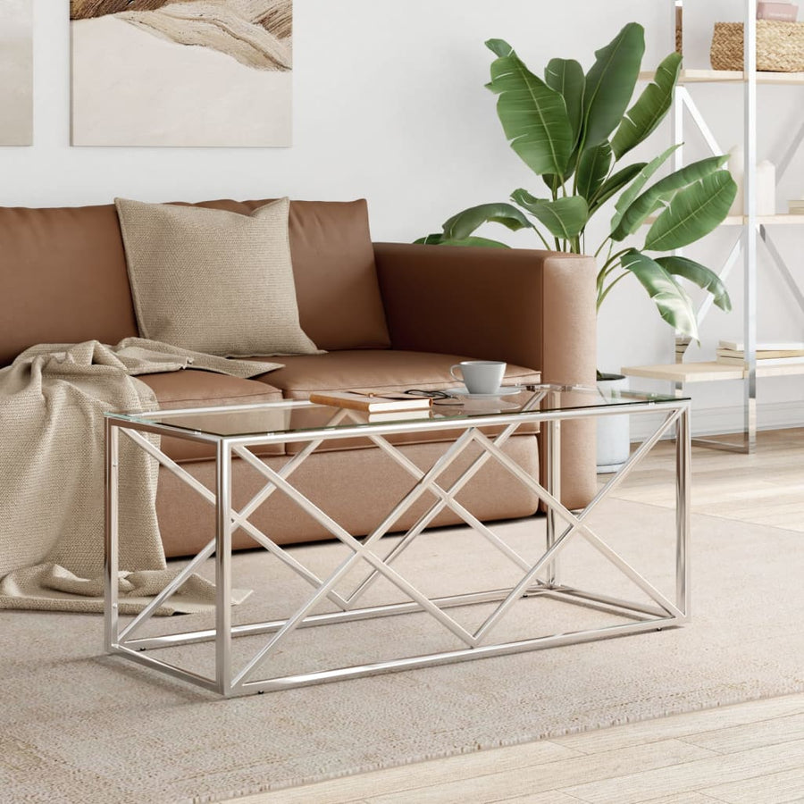 Salontafel 110X45X45 Cm Roestvrij Staal En Glas