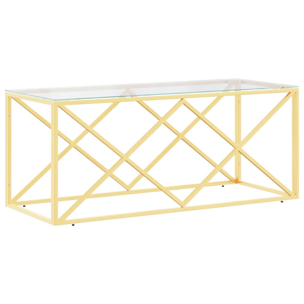 Salontafel 0X45X45 Cm Roestvrij Staal En Goud Glas
