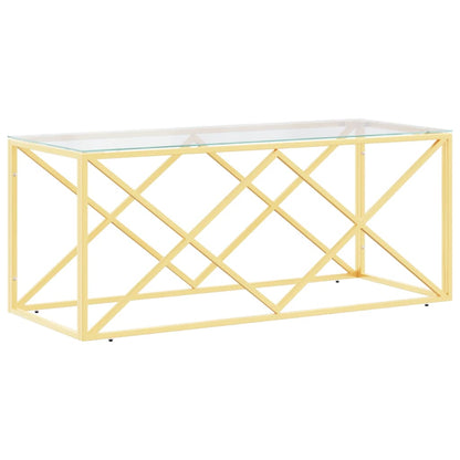 Salontafel 0X45X45 Cm Roestvrij Staal En Goud Glas