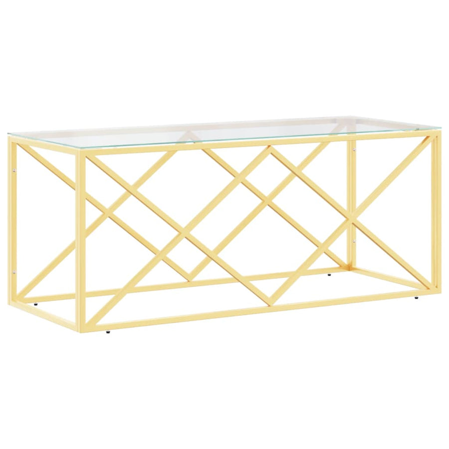 Salontafel 0X45X45 Cm Roestvrij Staal En Goud Glas