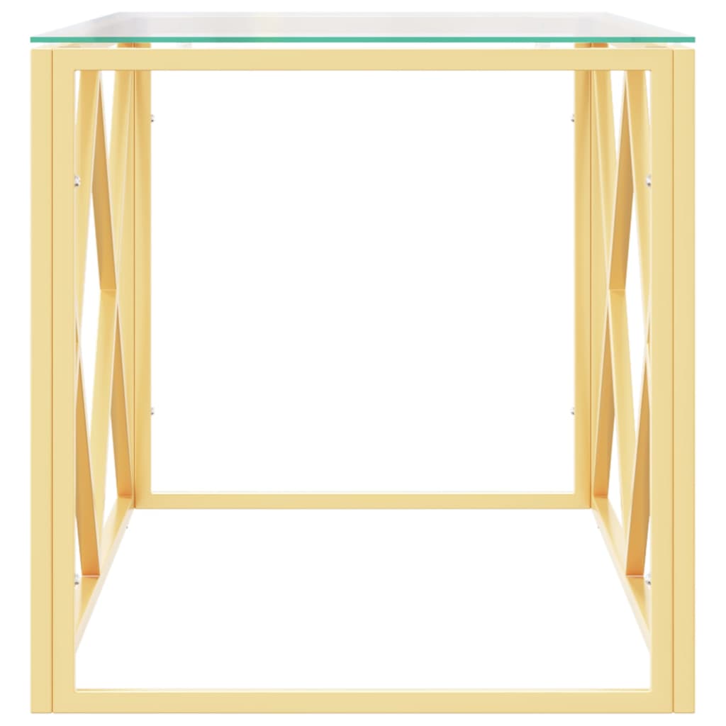 Salontafel 0X45X45 Cm Roestvrij Staal En Goud Glas