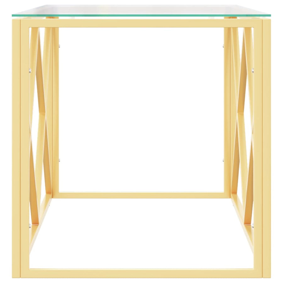 Salontafel 0X45X45 Cm Roestvrij Staal En Goud Glas